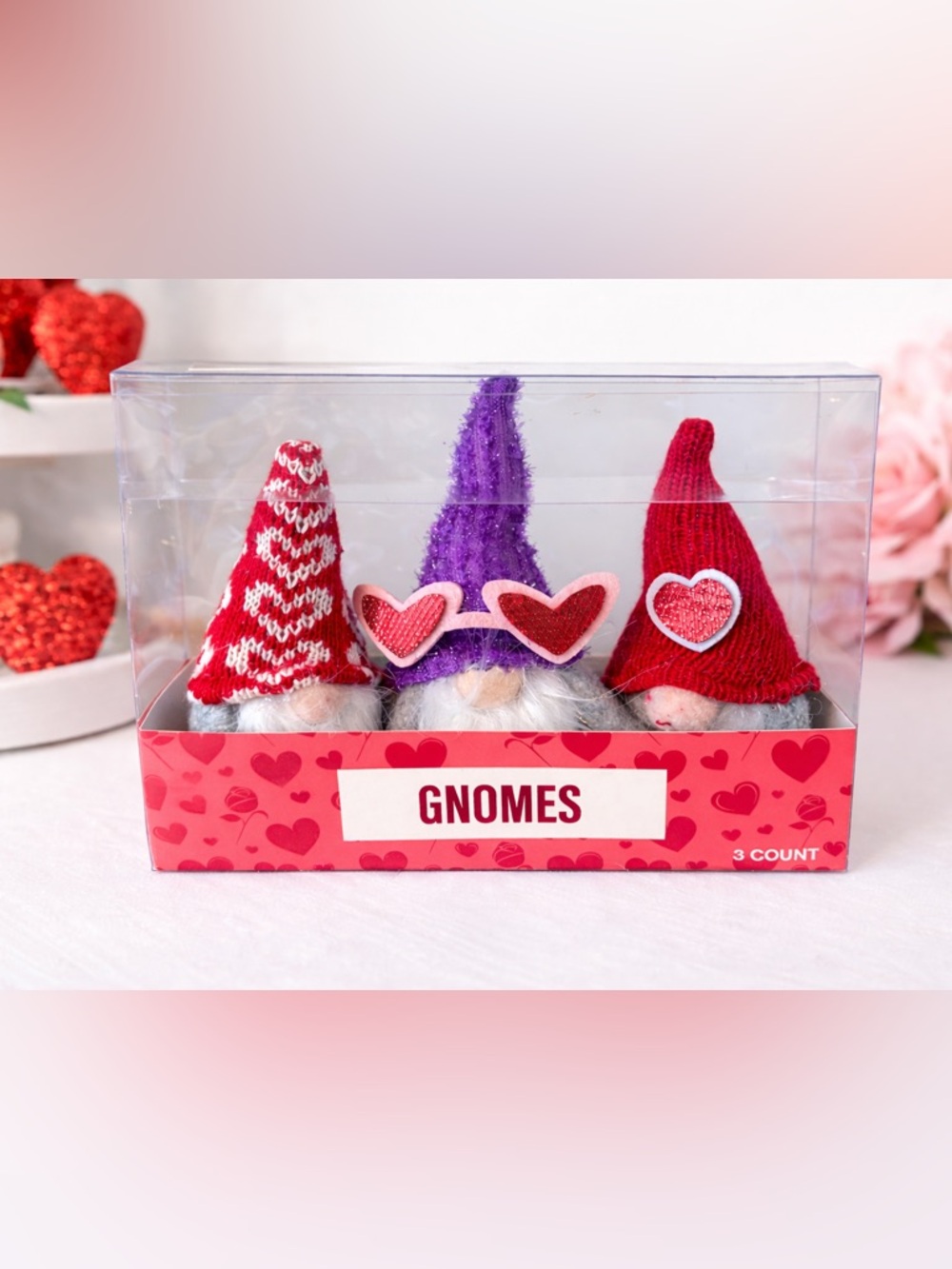 Valentine Gnome Decor Set 3 Plush Tiered Tray Red Pink Holiday Cute NWT
